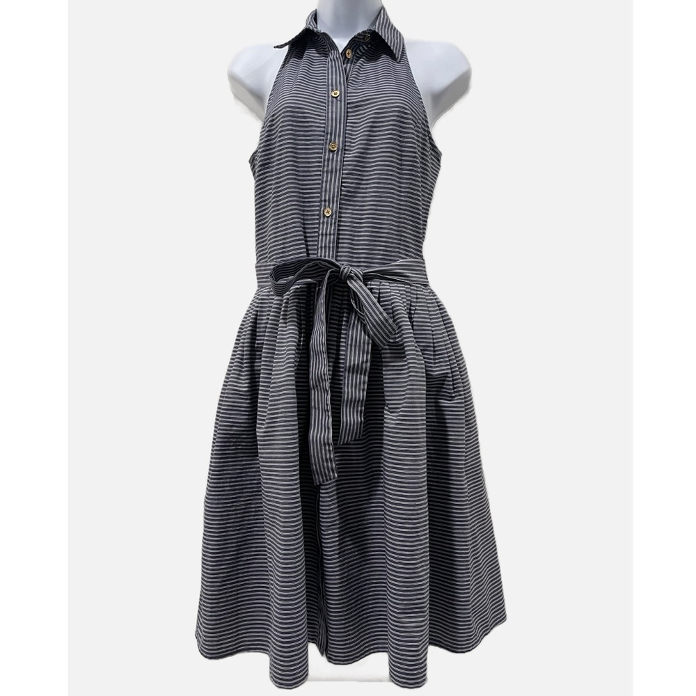 Michael Kors Size 0 XS classic striped belted blue and white dress with pockets - Picture 3 of 8